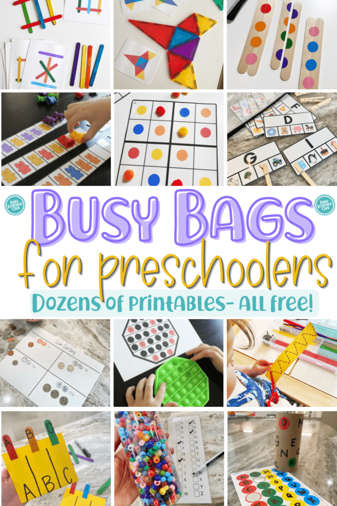 Preschool Busy Bags- So many ideas and free printable in one post!